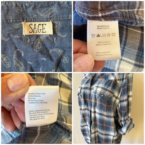SAGE COTTON FLANNEL SNAP FRONT SHIRT BARNCORE FARMCORE WESTERN SEQUINS STAR S - Picture 12 of 12